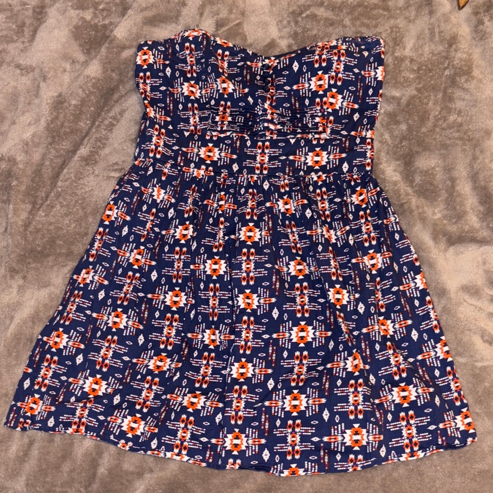Vibrant Strapless Dress with Geometric Native American design